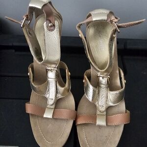 Nine West Gold and Tan Sandals